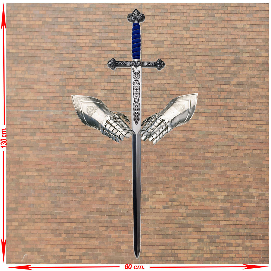 Panoplia medieval de San Jorge con guanteletes y espada