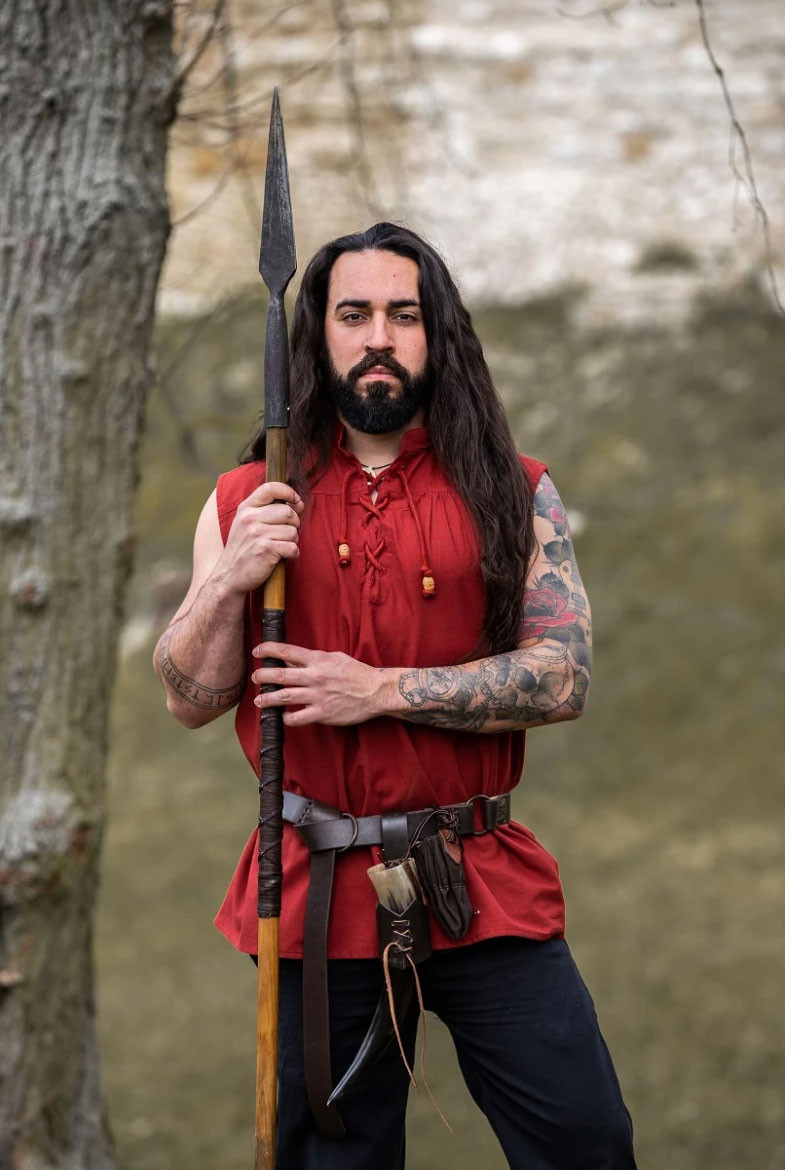 Camisa medieval roja sin mangas, modelo Louis