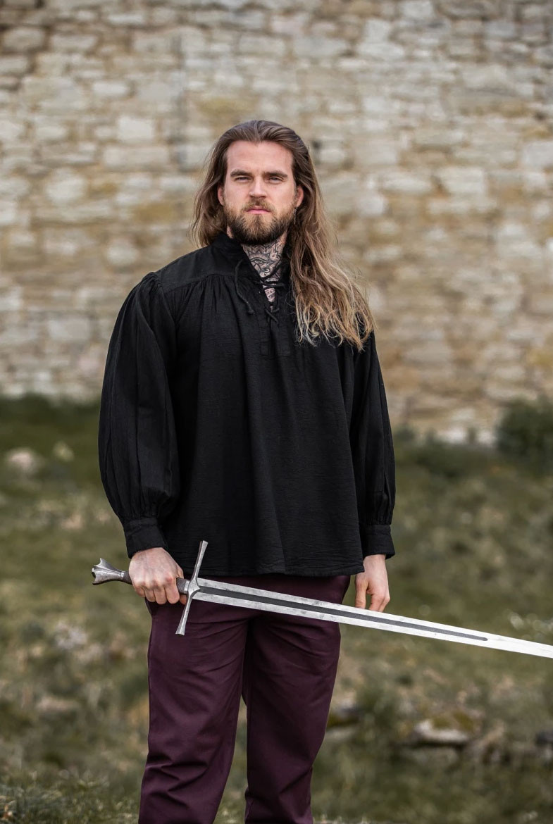 Camisa medieval negra con lazos