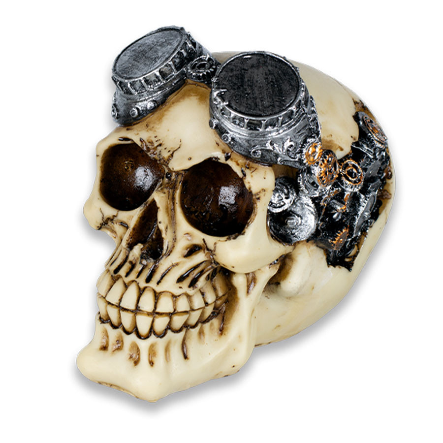 Miniatura calavera SteamPunk con gafas, 12 cm.