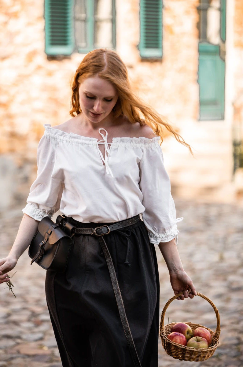 Blusa medieval manga corta modelo Sandra, blanco natural