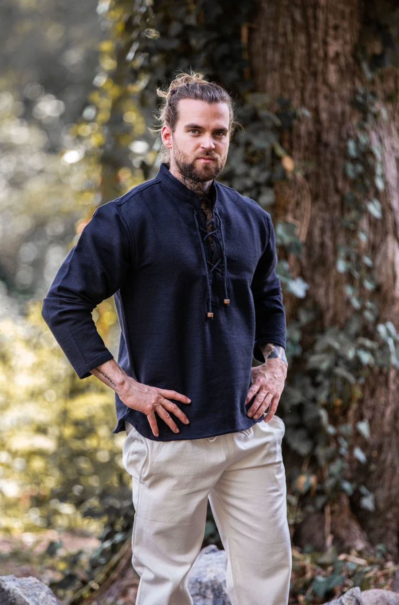 Camisa medieval gruesa cordones, negra