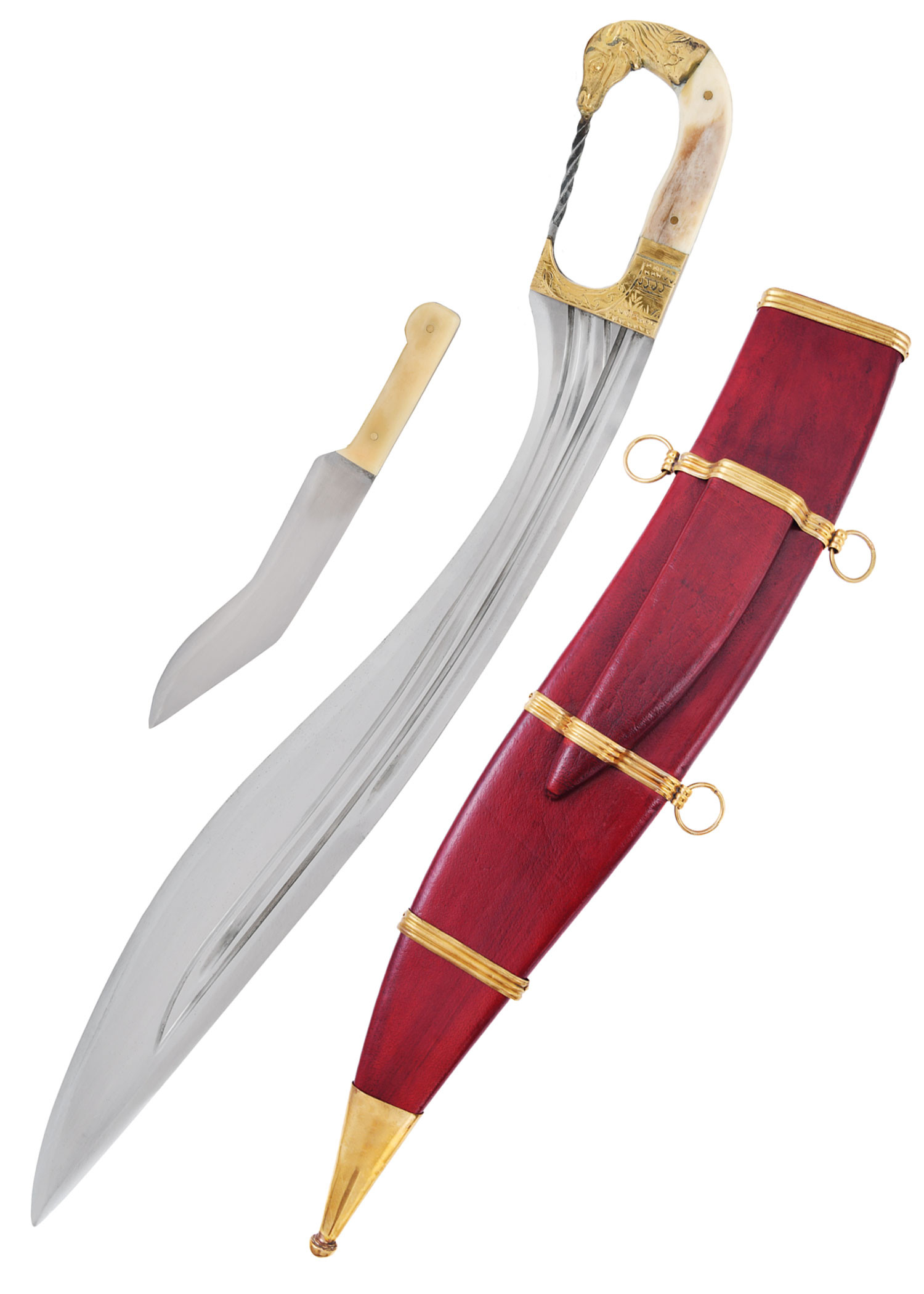 Falcata, Kopis con cuchillo, mango cabeza caballo, s. IV-III a.C.