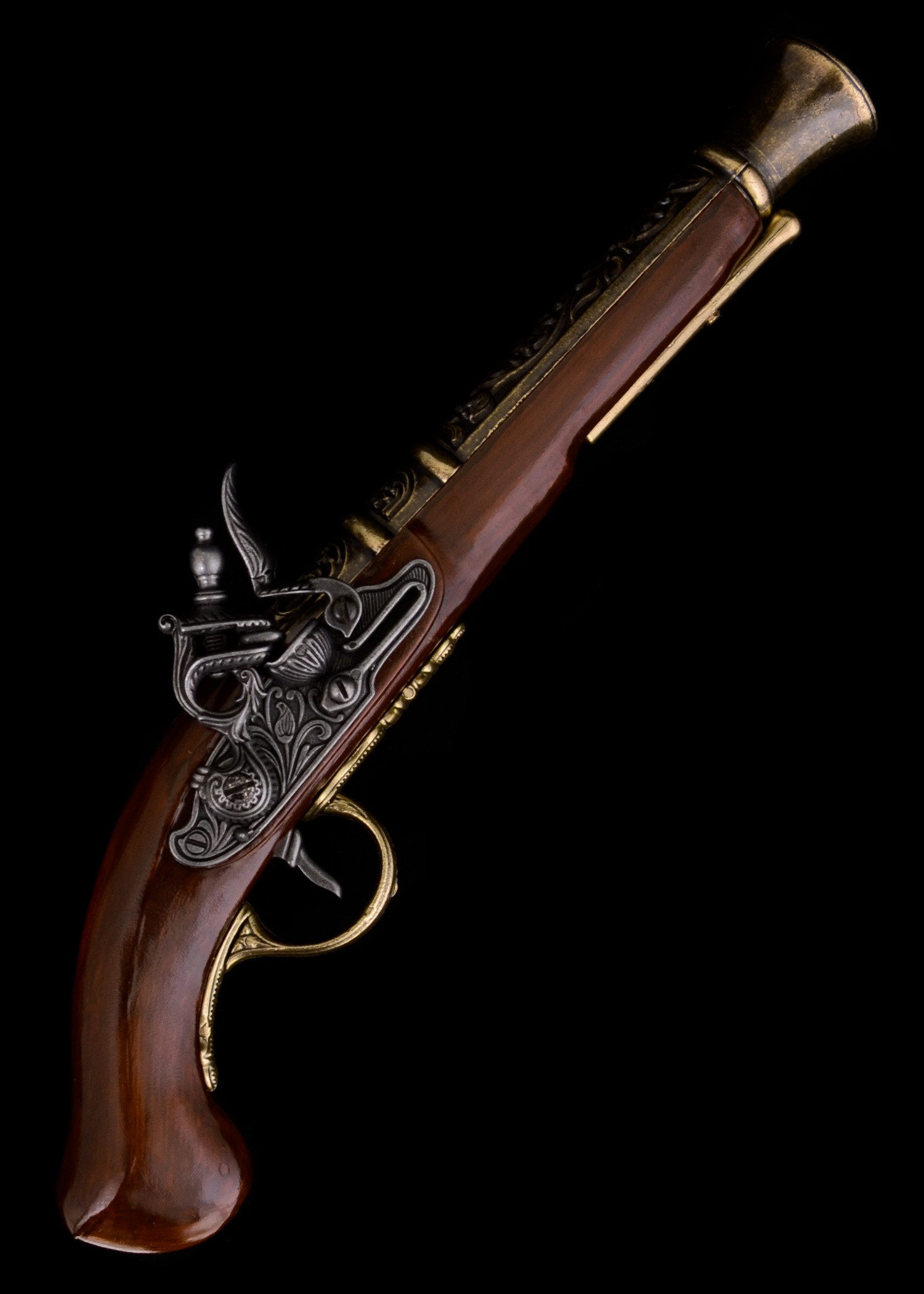 Pistola Pirata, tipo trabuco, Flintlock decorativa de chispa (siglo XVIII)