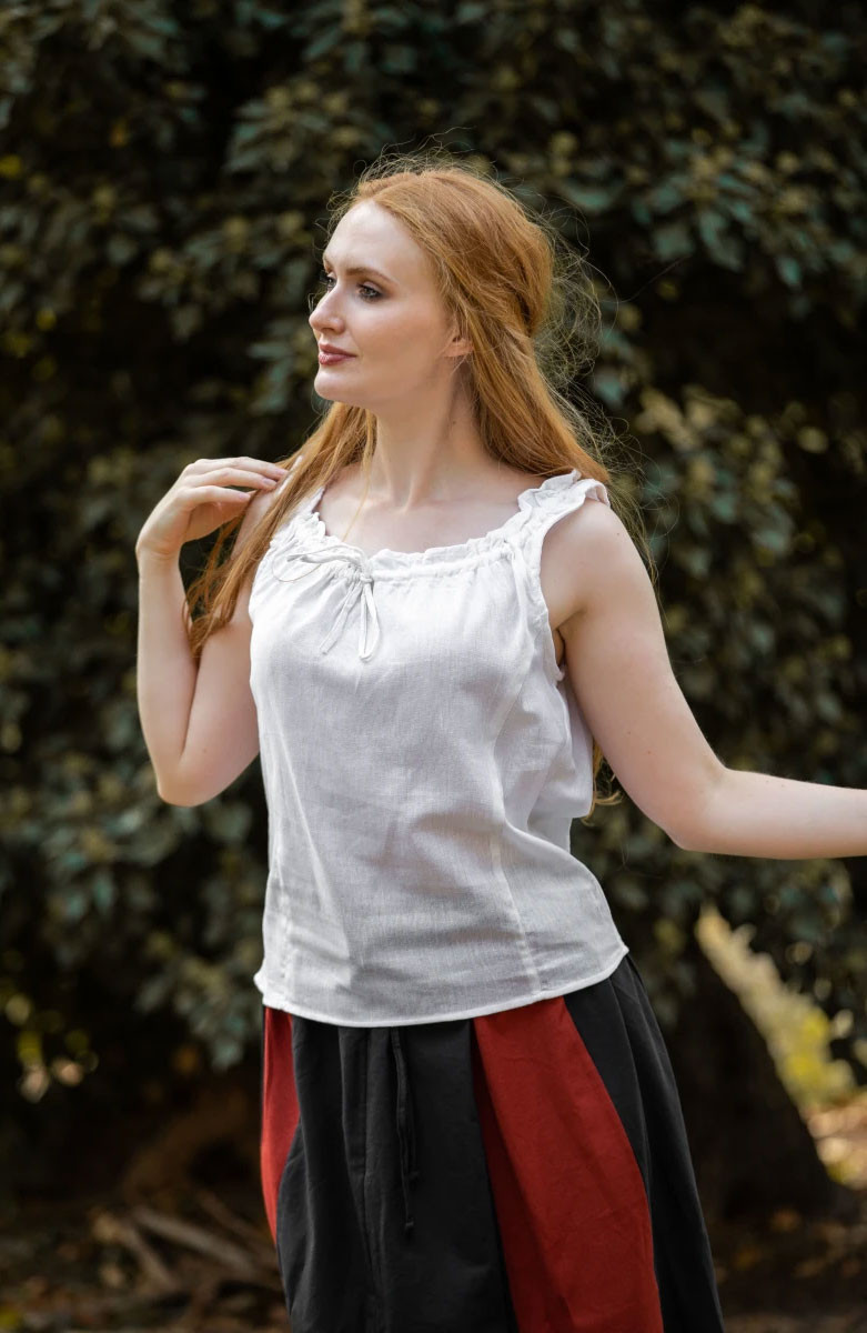 Blusa medieval sin mangas Adele, color blanco