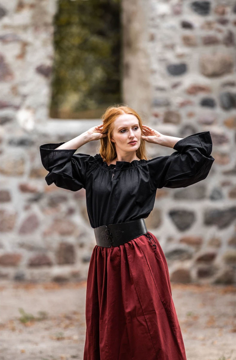 Blusa medieval Morgan hombros al aire, negro