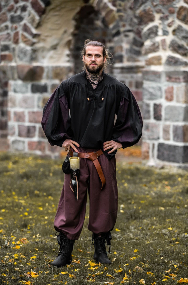 Camisa medieval Lansquenete modelo Albert, negro-marrón