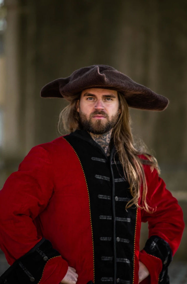 Sombrero Hugo pirata tricornio en lana, marrón