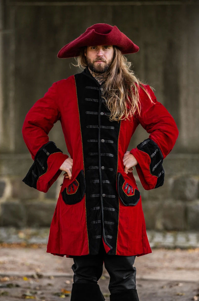 Sombrero Hugo pirata tricornio en lana, rojo