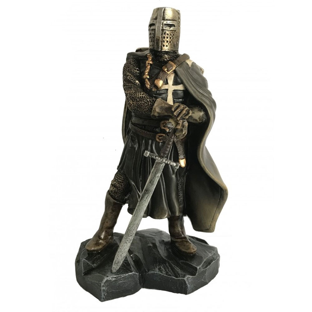 Caballero templario en miniatura túnica negra y espada (22 cm.)