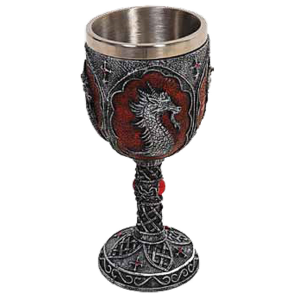 Cáliz medieval de fantasía Dragón y Cruces (18 cm.)