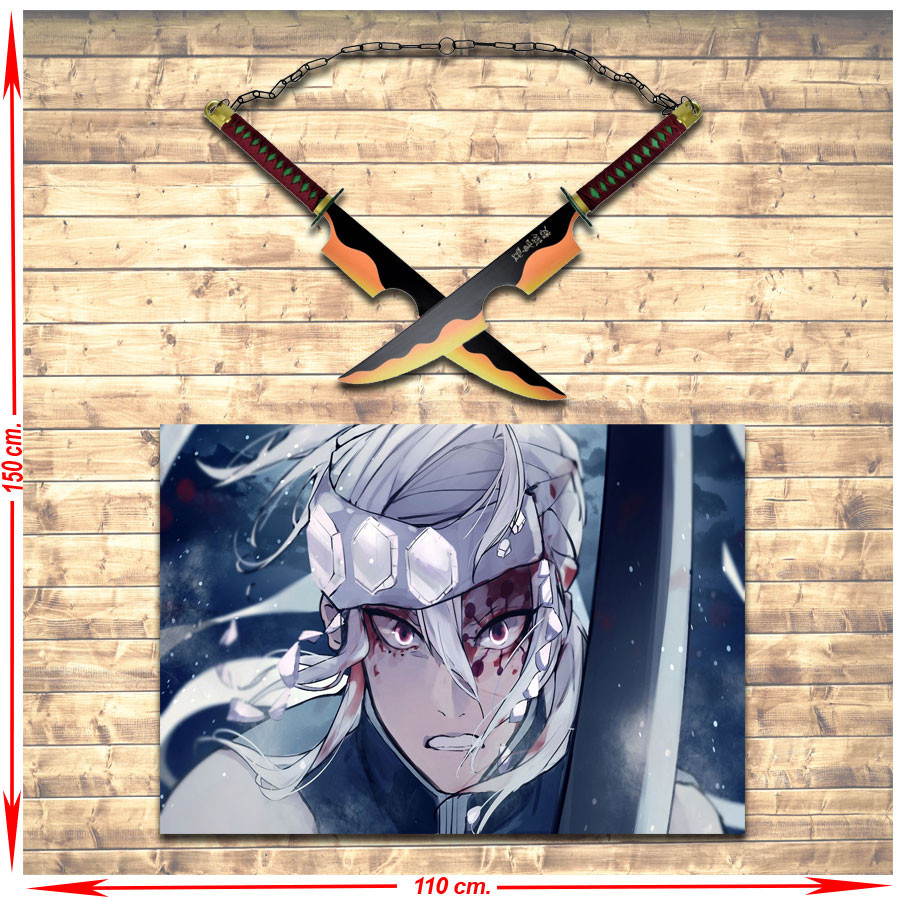 Pack espadas gemelas Tengen Uzui + estandarte, Kimetsu No Yaiba