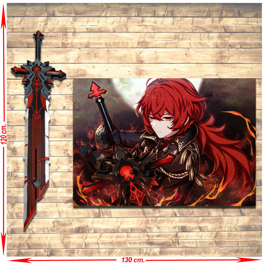 Pack Estandarte + Espada de Diluc Genshin Impact