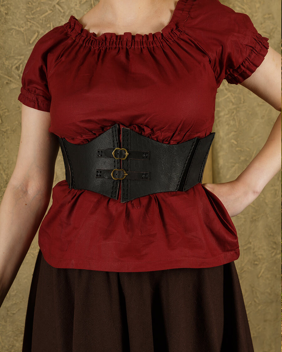 Corpiño medieval Talia en piel - negro