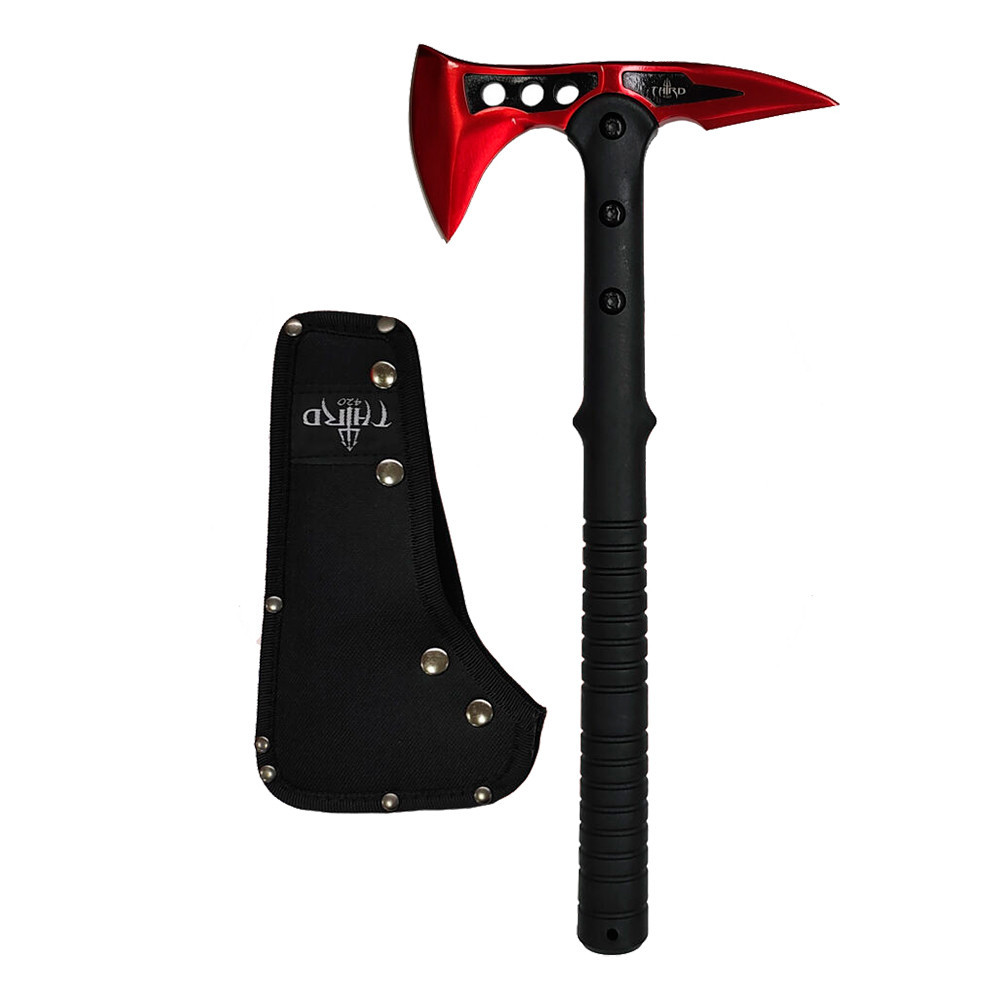 Hacha Táctica Third en acero 420 acabado rojo, 39 cm.