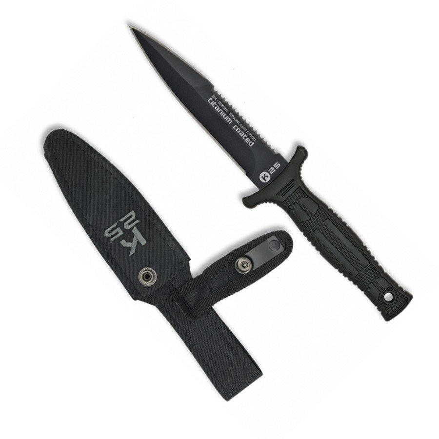 Cuchillo táctico con funda, hoja 12,5 cms.