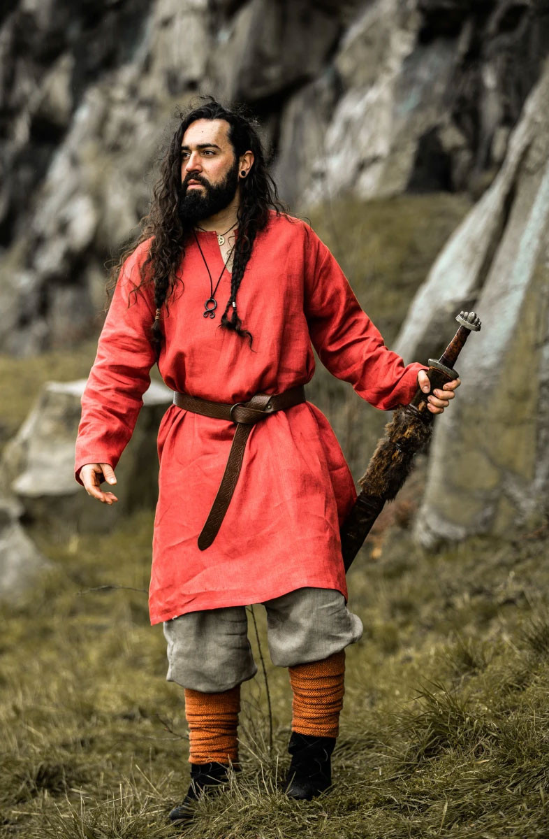 Túnica vikinga de lino Halvar, color Rojo