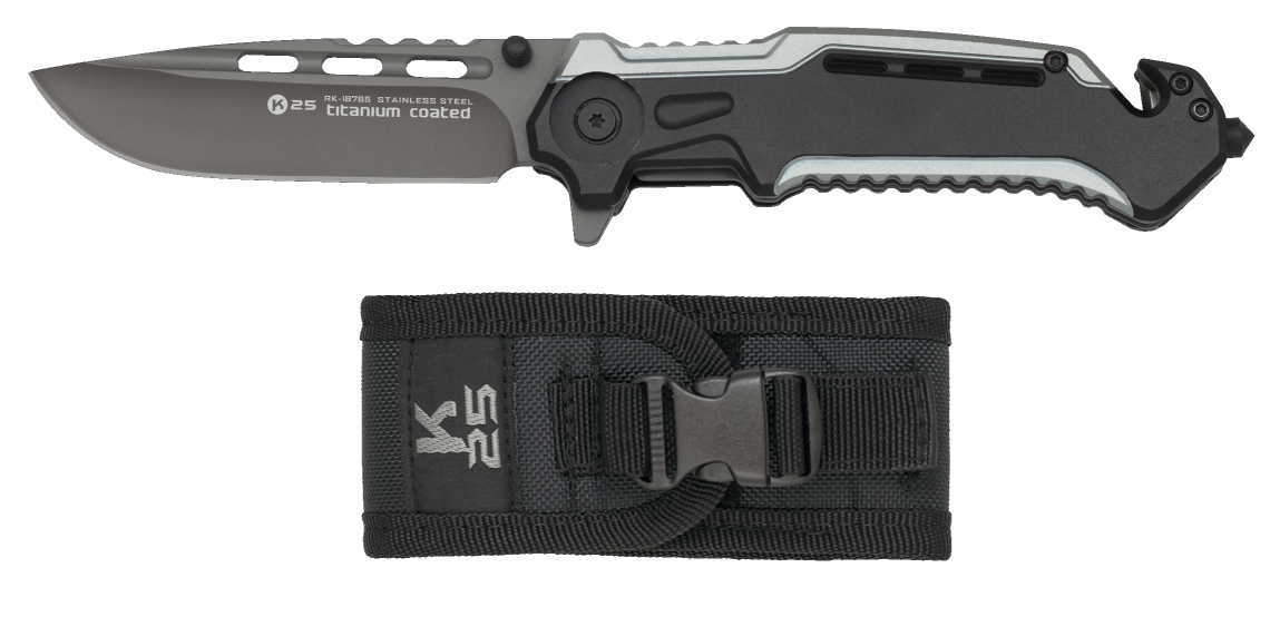 Navaja de rescate y emergencias, K25 gris-negra (hoja 8,7 cm.)