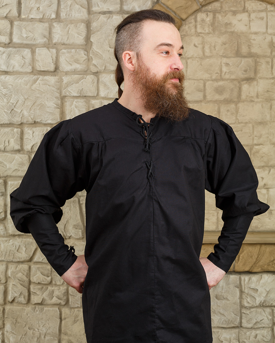 Camisa medieval de lazos modelo Simon, negra