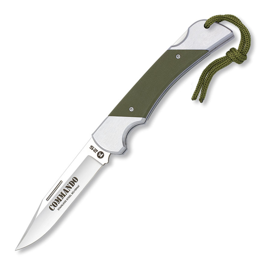 Navaja Táctica Commando mango acero + G10 Verde, hoja 8,50 cm.