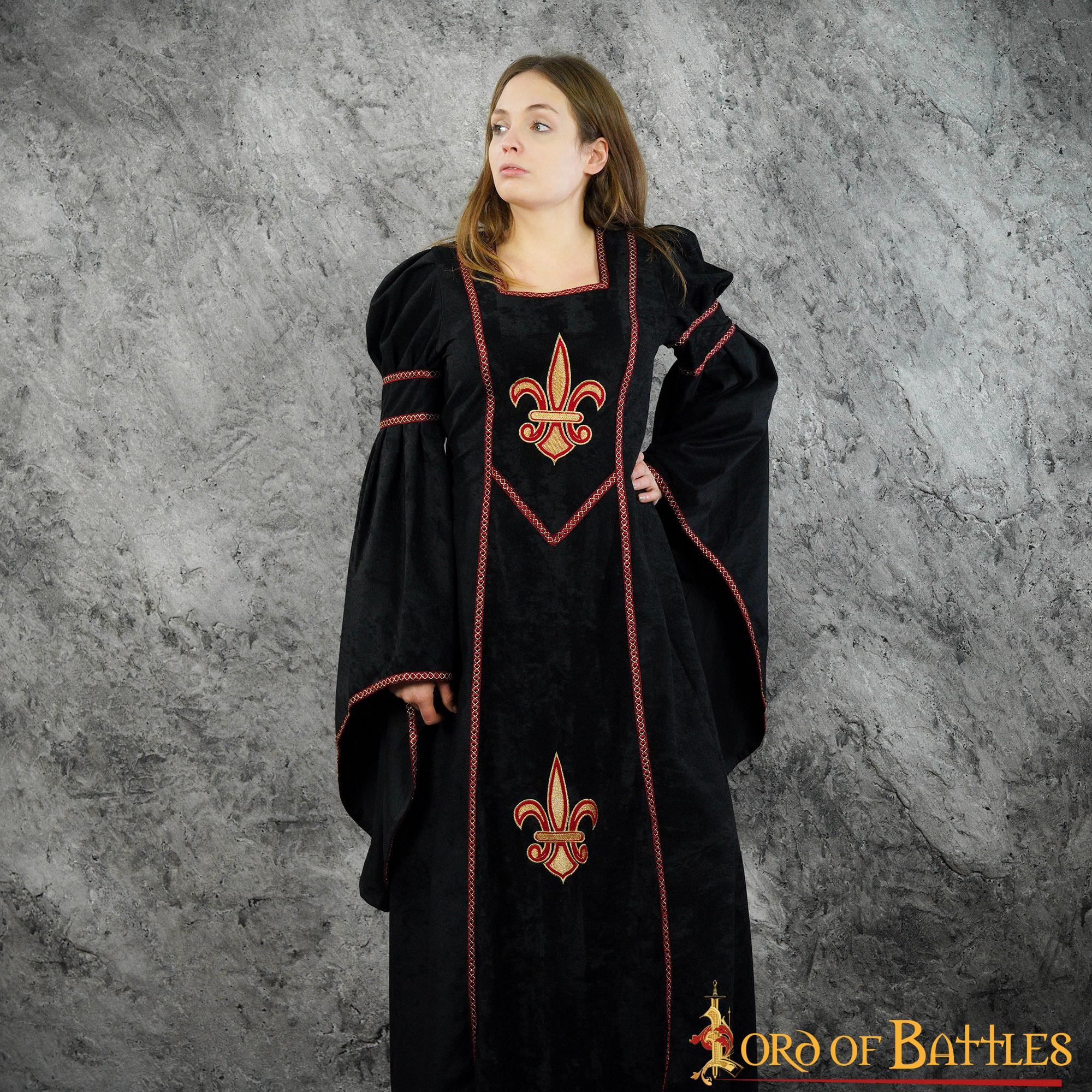 Vestido medieval diseño flor de lis, modelo Blanca