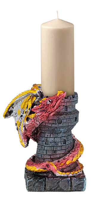 Candelabro en resina fantasía modelo torre dragón (10 cm.)