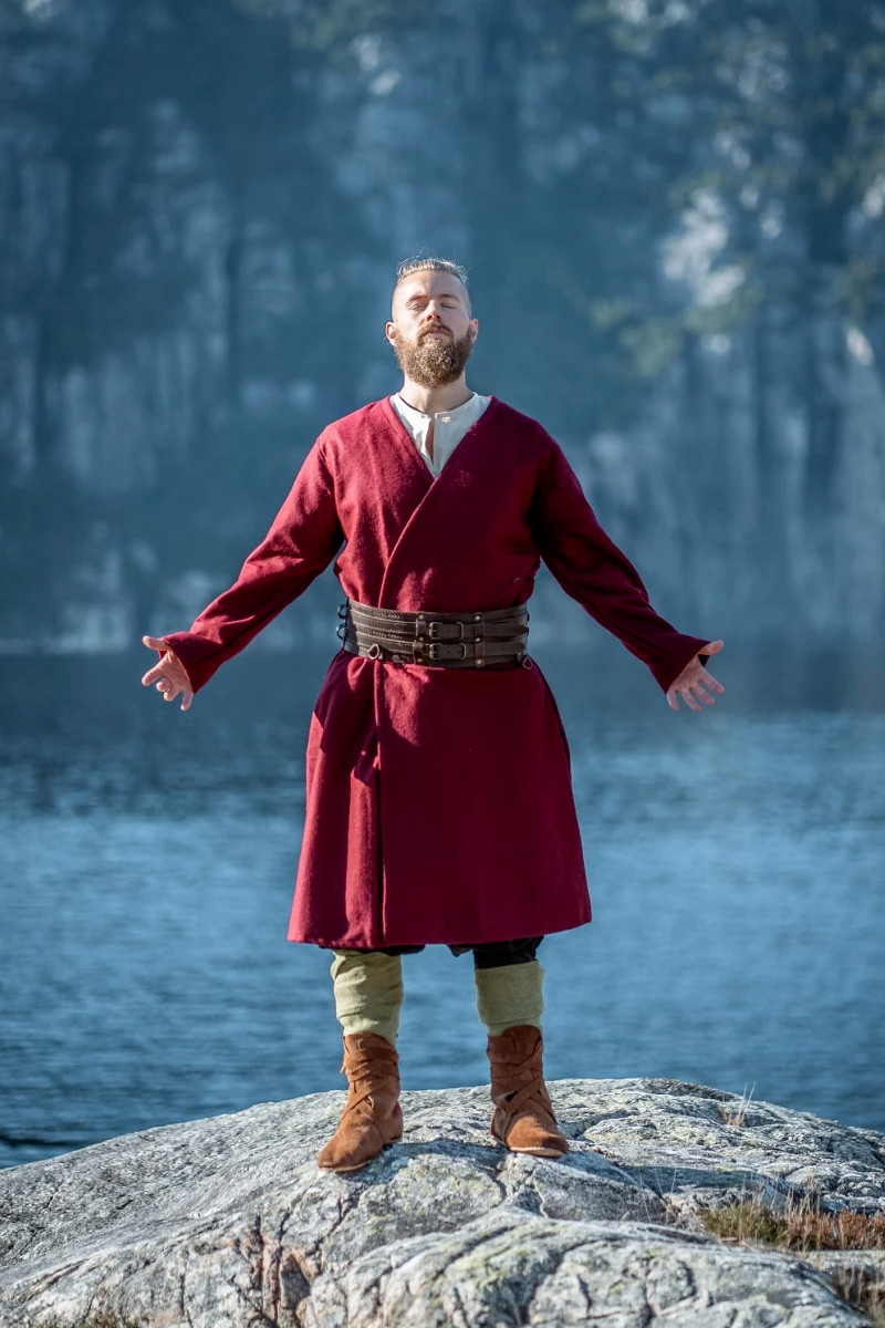 Túnica Vikinga abierta en lana modelo Balder, roja
