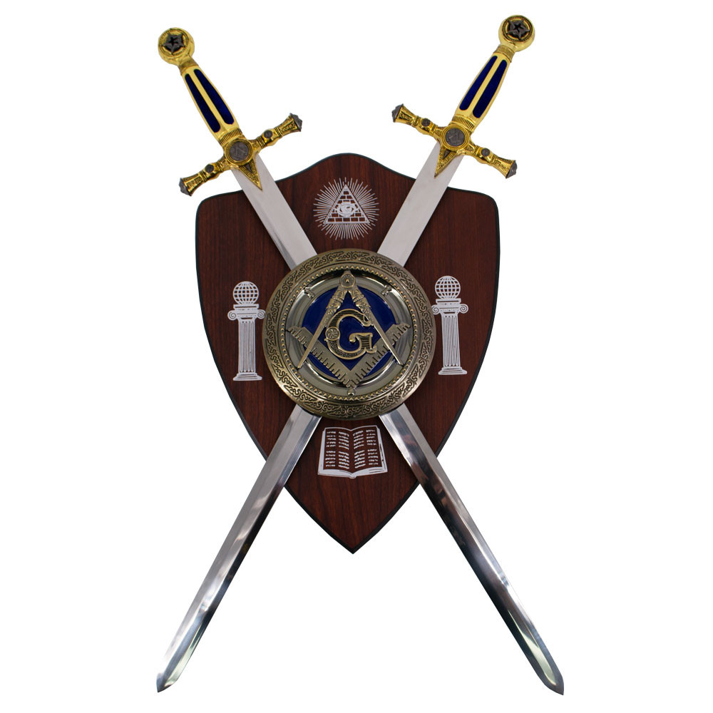 Panoplia Masona con 2 espadas y escudo, acabado plata