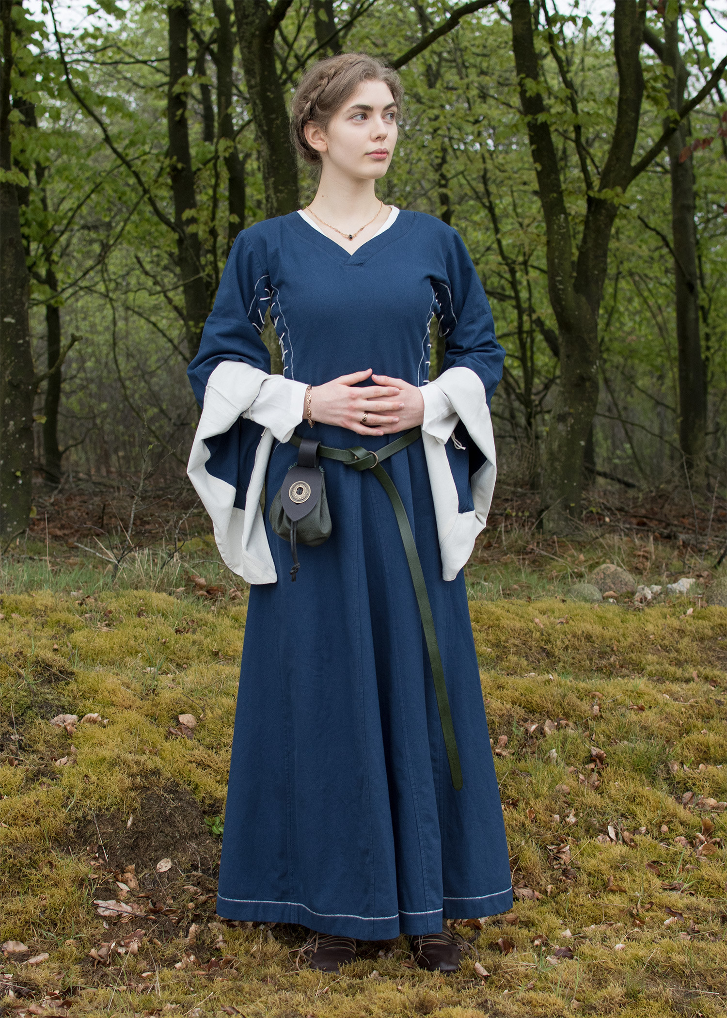 Vestido medieval abierto Bliaut Amal, azul-natural