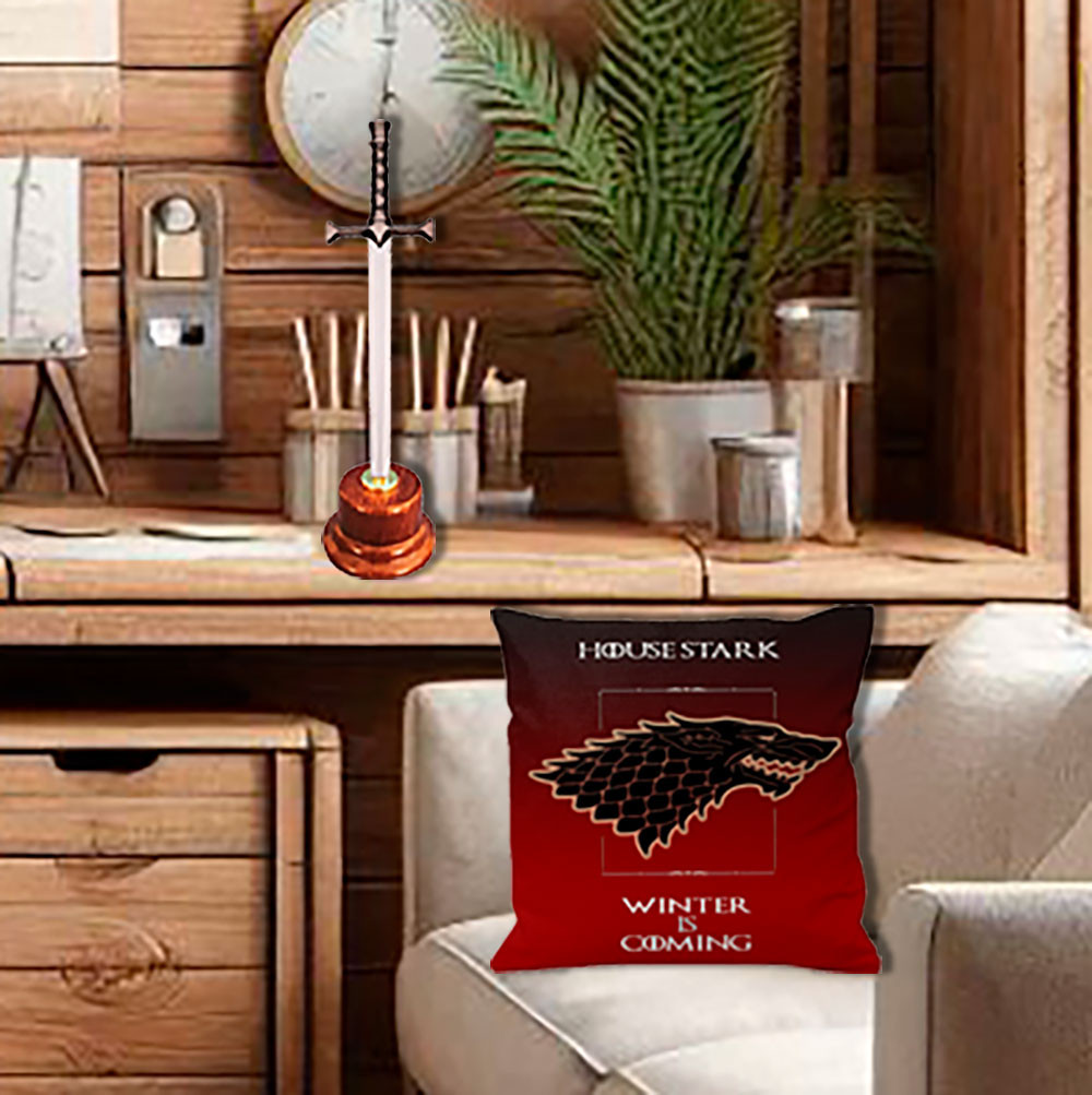 Pack Cojín y Abrecartas con soporte Casa Stark, Juego de Tronos