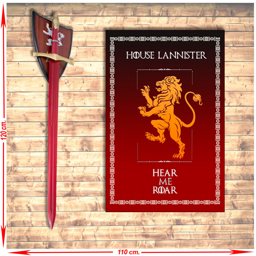 Pack estandarte + Espada Guardajuramentos Roja Jamie Lannister, Juego de Tronos