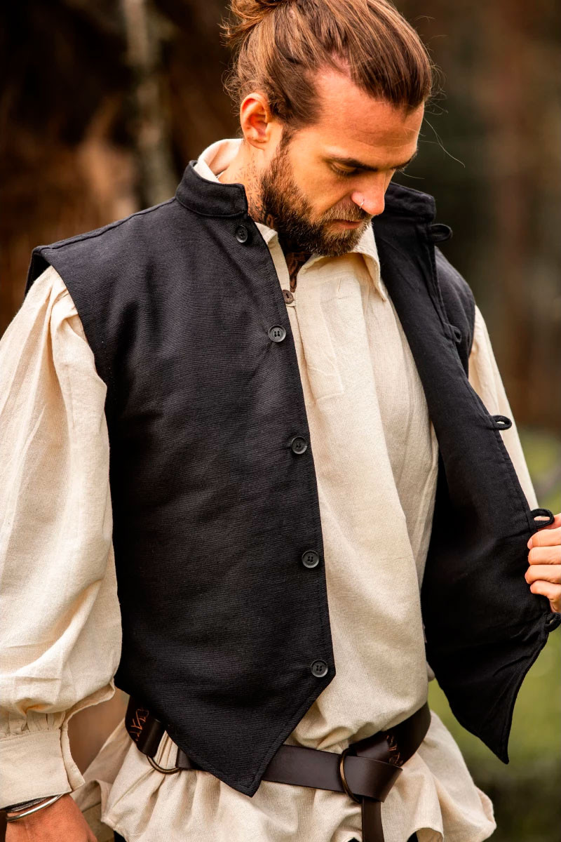 Chaleco medieval tejido a mano Irvin, negro