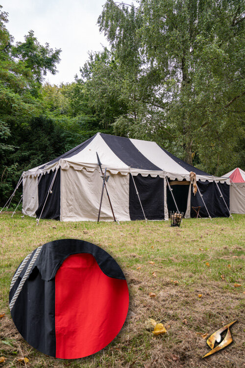 Carpa medieval marquesina, negro-rojo 5 x 8 mts. (Versión Compacta)