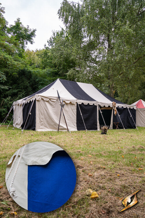 Carpa medieval marquesina, natural-azul 5 x 8 mts. (Versión Compacta)