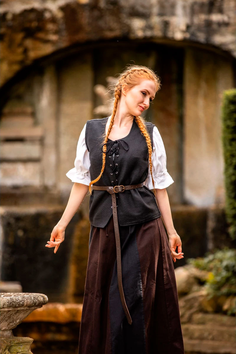 Chaleco medieval en algodón Franziska, negro