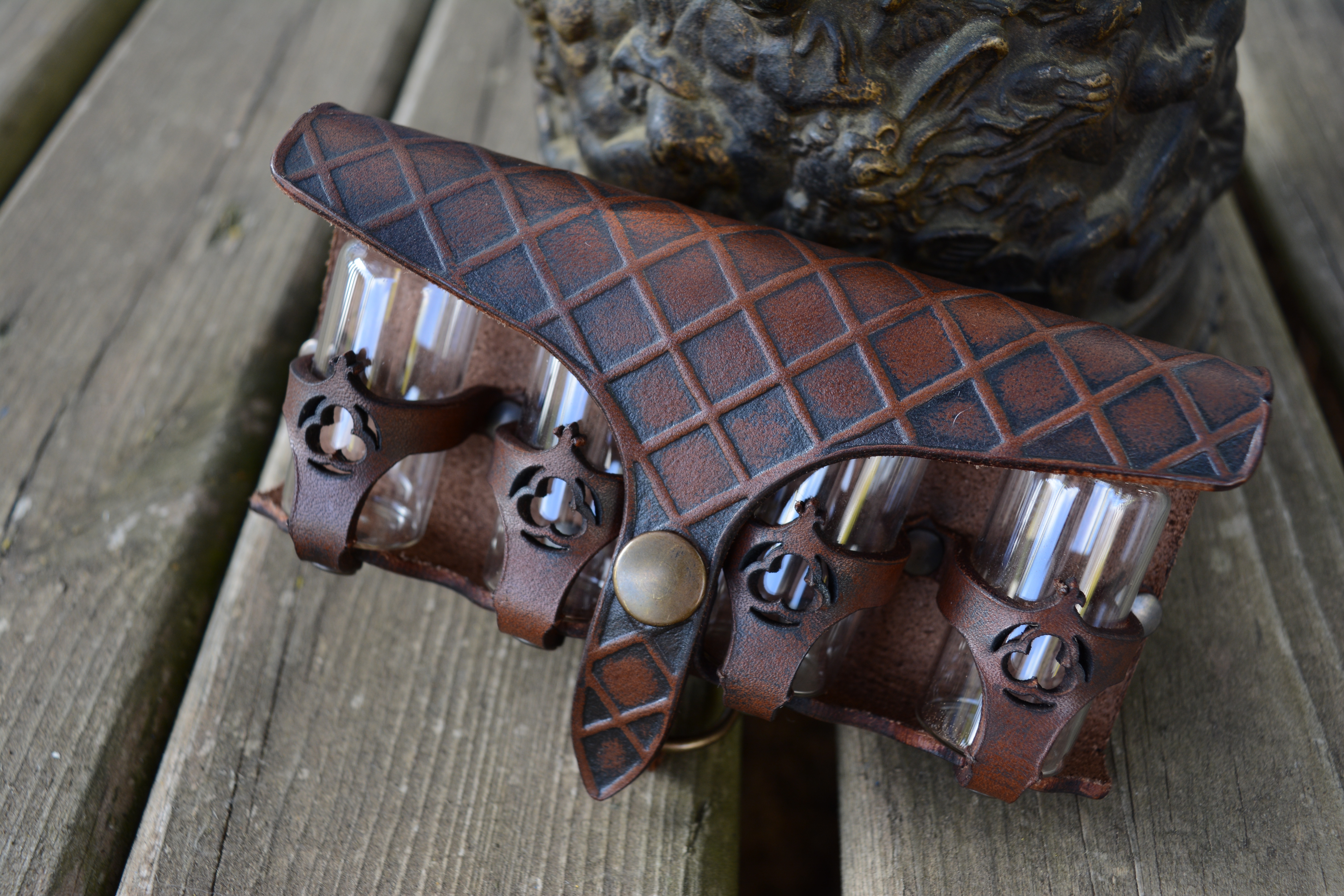 Bolsa en piel para 4 pociones mágicas - Marrón