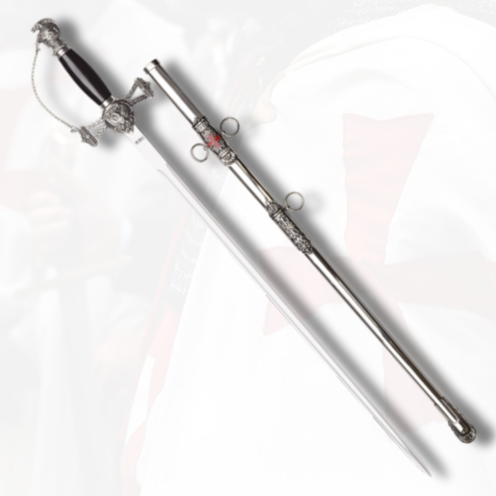 Espada templaria decorativa con vaina, acabado brillante (86 cm.)