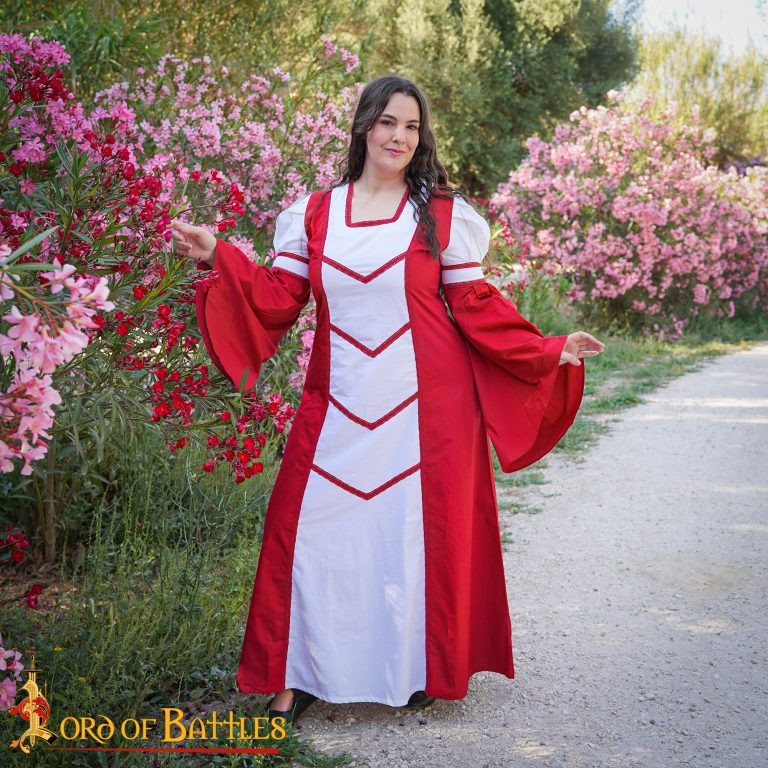 Vestido medieval de Damisela Isabel, blanco-rojo