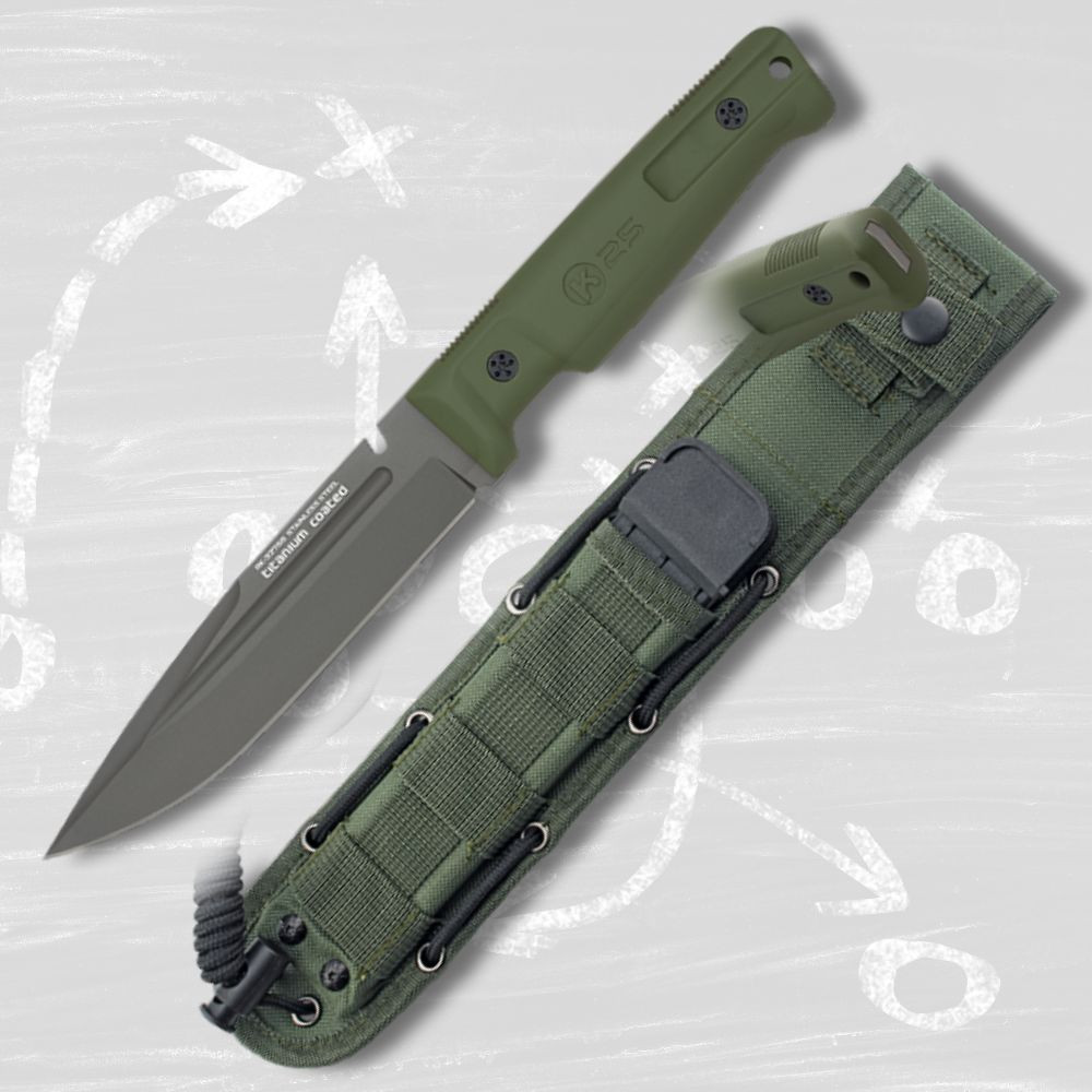 Cuchillo táctico K25 empuñadura goma verde (28,2 cm.)