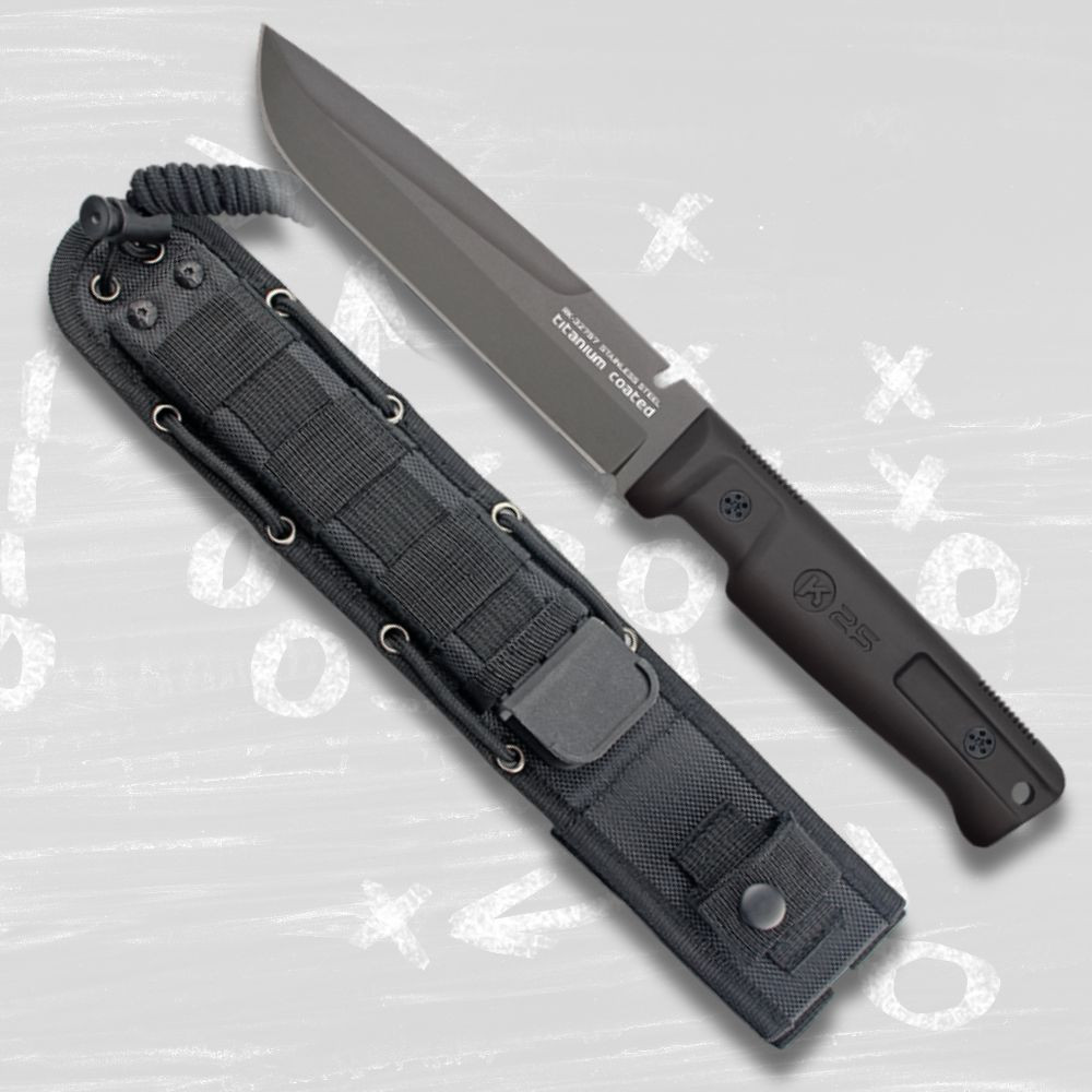 Cuchillo táctico K25 empuñadura goma negra (28,2 cm.)