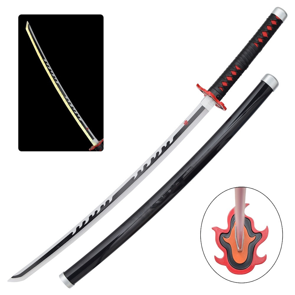 Katana Tanjirou Kamado fuego de Demon Slayer en Bambú con LED
