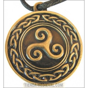 colgante celta triskell con nudo celtico acabado bronce