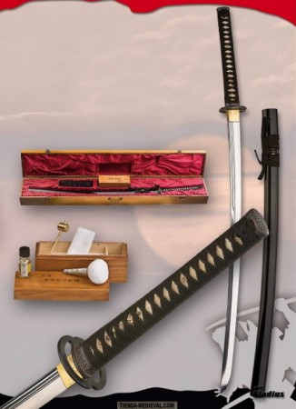 Katana hoja de acero con estuche y kit limpieza