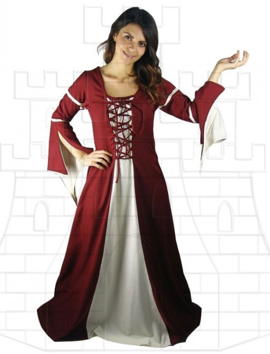 Vestido medieval mujer Rojo-Crema