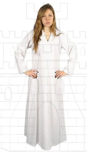 Túnica Medieval cuello pico, manga larga