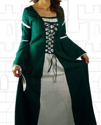 Vestido medieval mujer Verde Blanco