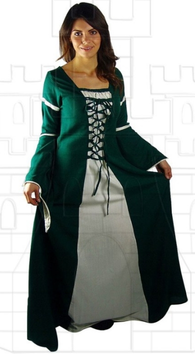 Vestido medieval mujer Verde Blanco