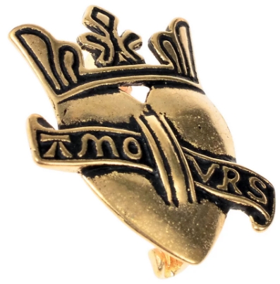 Broche en bronce de peregrino Corazón con Corona