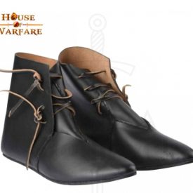 Botines Medievales En Piel Con Cierre De Cordones – Negros