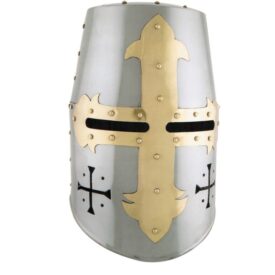 Casco templario con cruz frontal y lateral